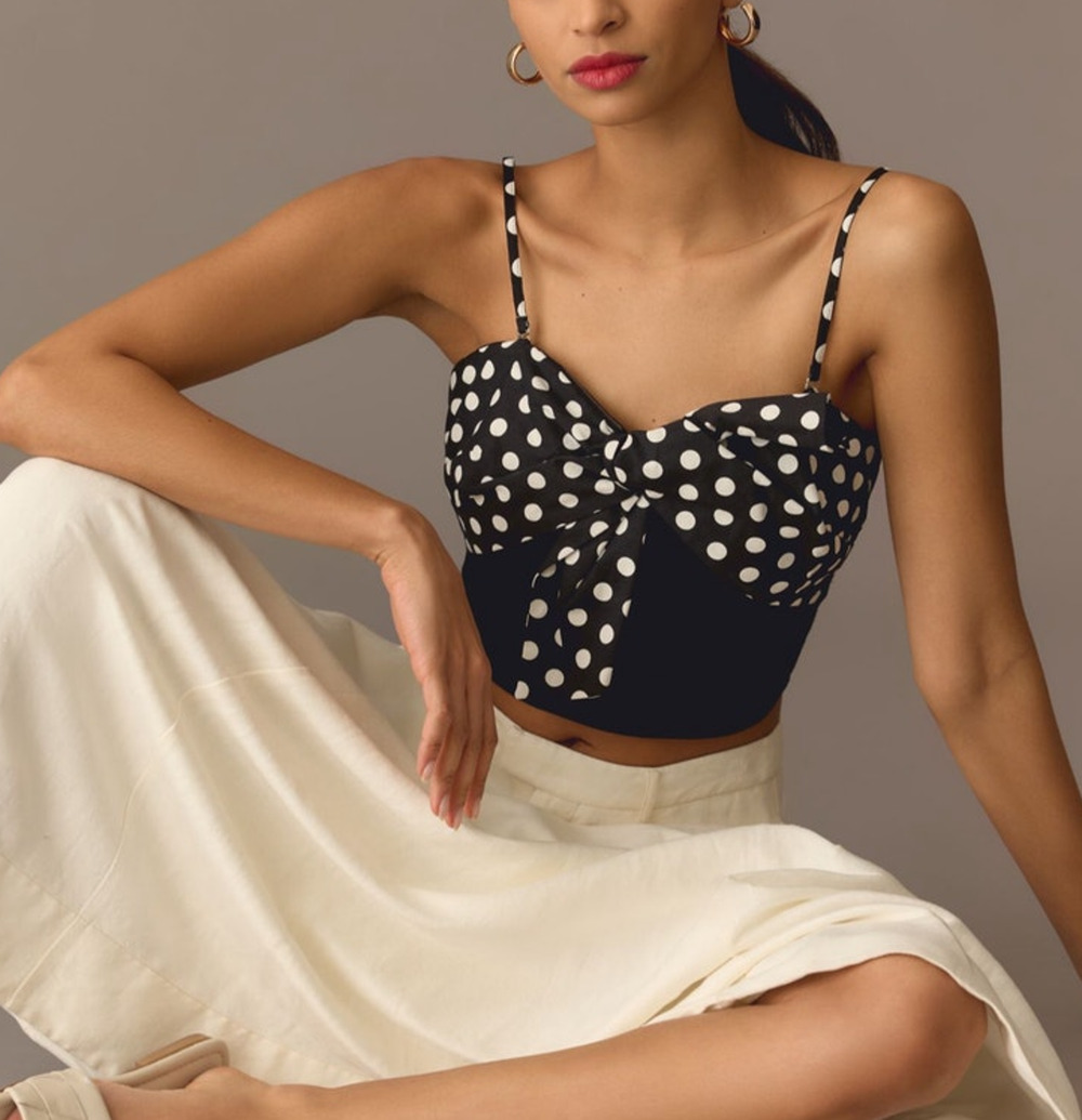 NWT Dolan Cropped Bow Polka Dot Ribbed Sweater Tank Size Large